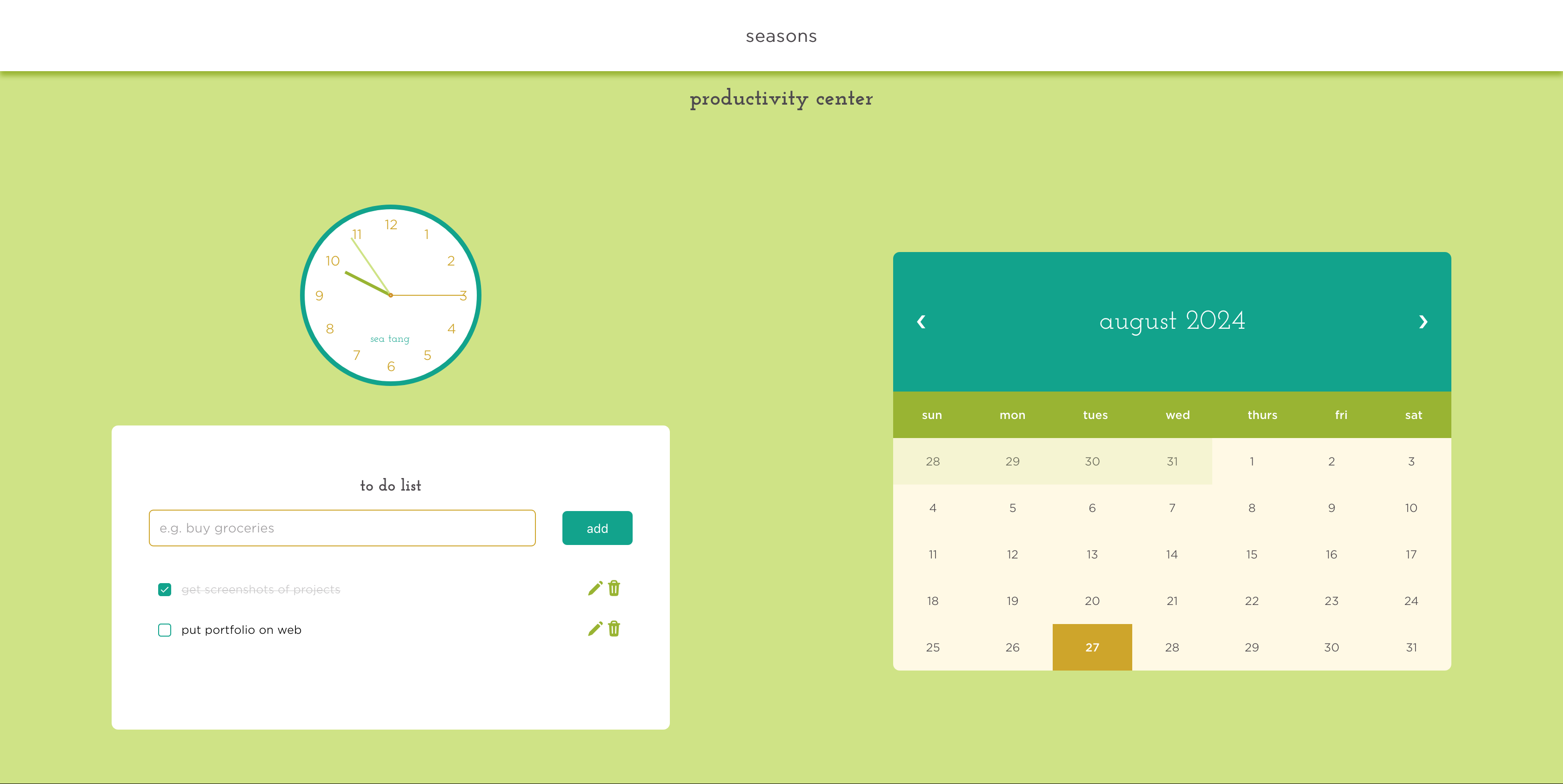 Screenshot of productivity web app Seasons