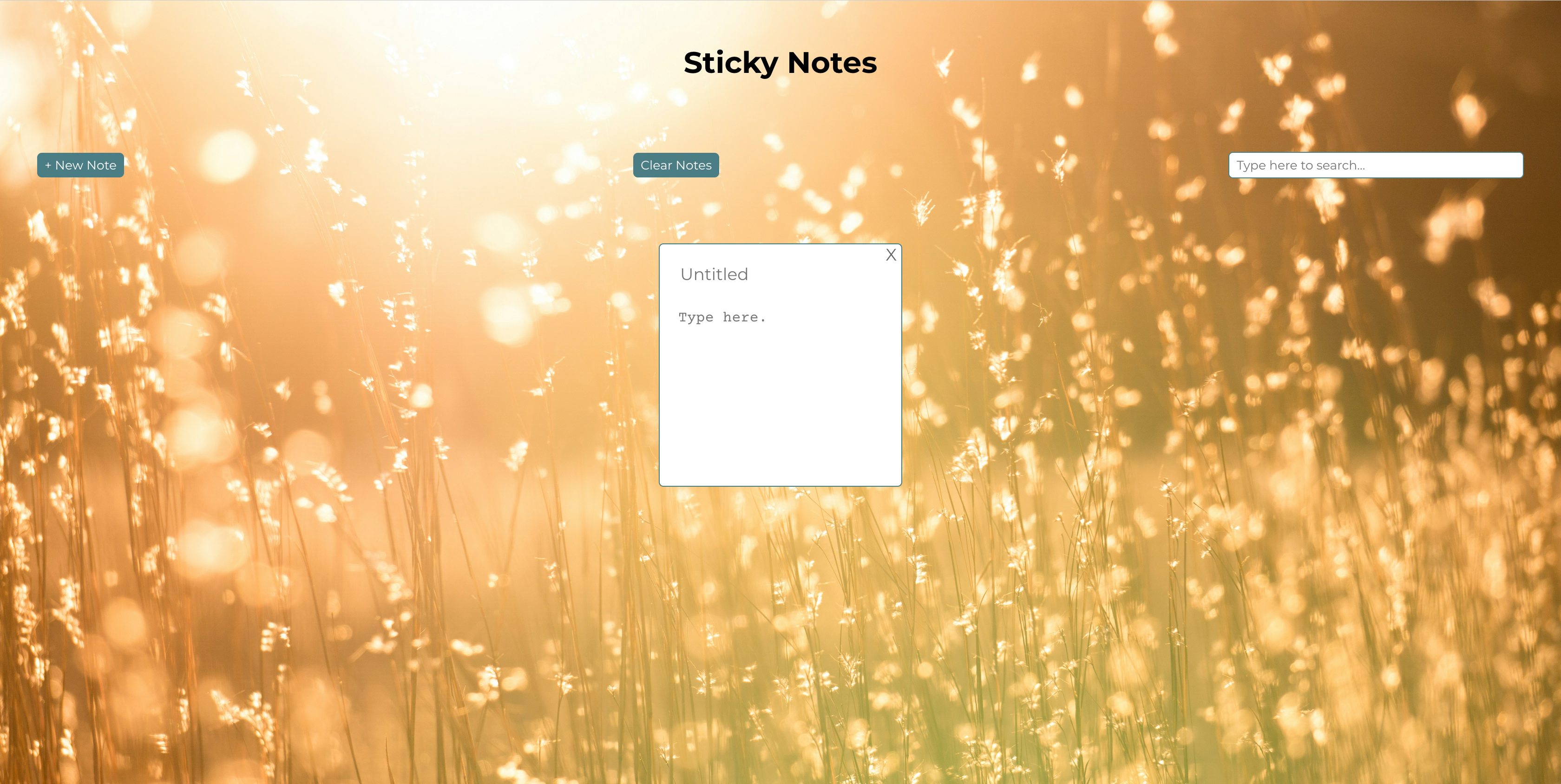 Screenshot of Sticky Notes web app